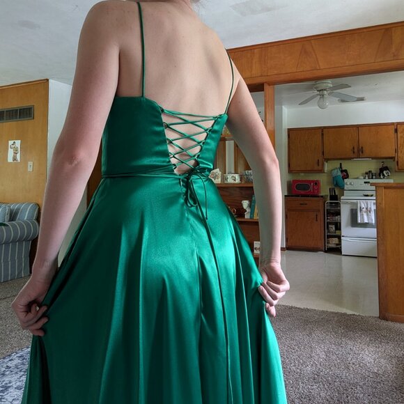 Brand-New! Deep Sea Green Satin Dress - Size 4, Betsy & Adam A-Line, Prom Formal - Picture 5 of 14
